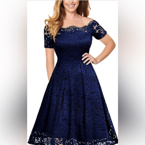 MissMay Dresses & Skirts - #011 MISSMAY Women's Vintage Floral Lace Short Sleeve Boat Neck Cocktail.